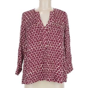 Printed V-Neck Long Sleeve Blouse in Berry Pink